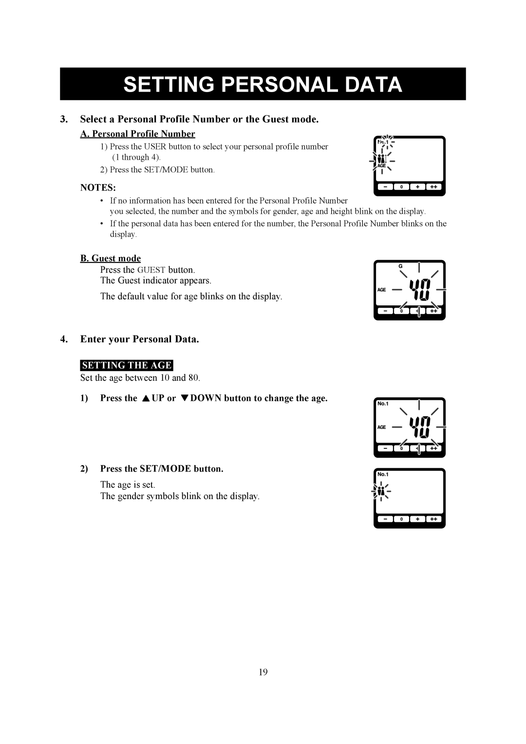 Omron Healthcare HBF-510 instruction manual Select a Personal Profile Number or the Guest mode, Enter your Personal Data 