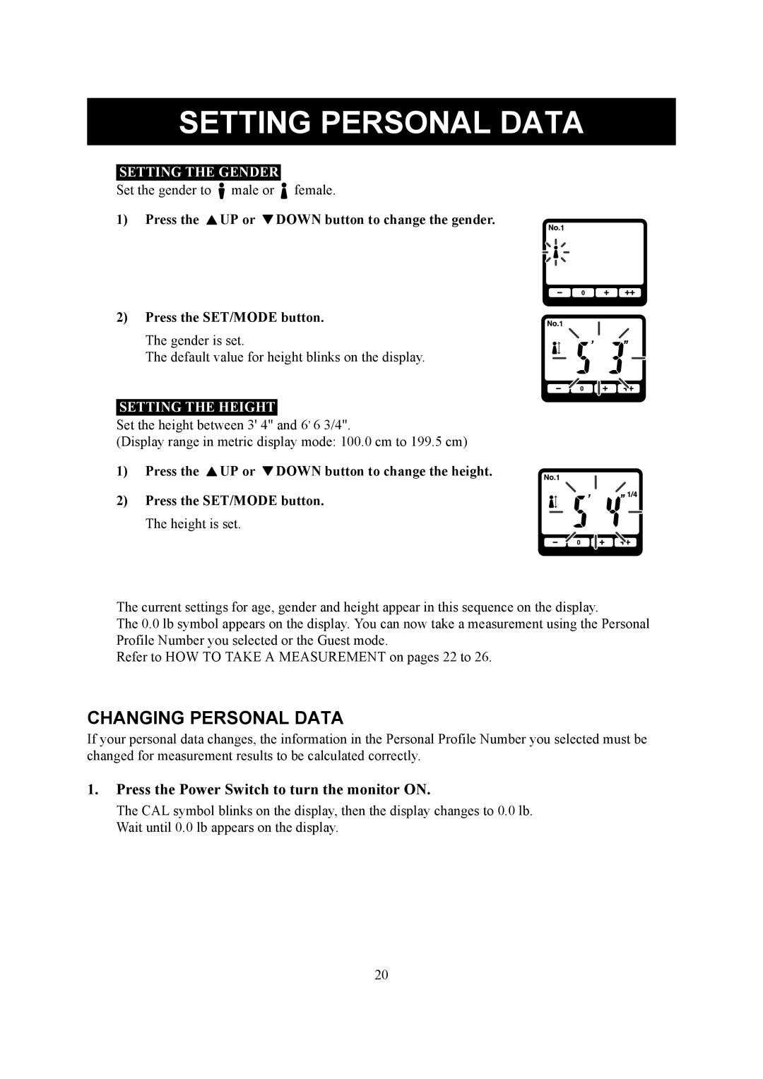 Omron Healthcare HBF-510 instruction manual Changing Personal Data, Setting the Gender 