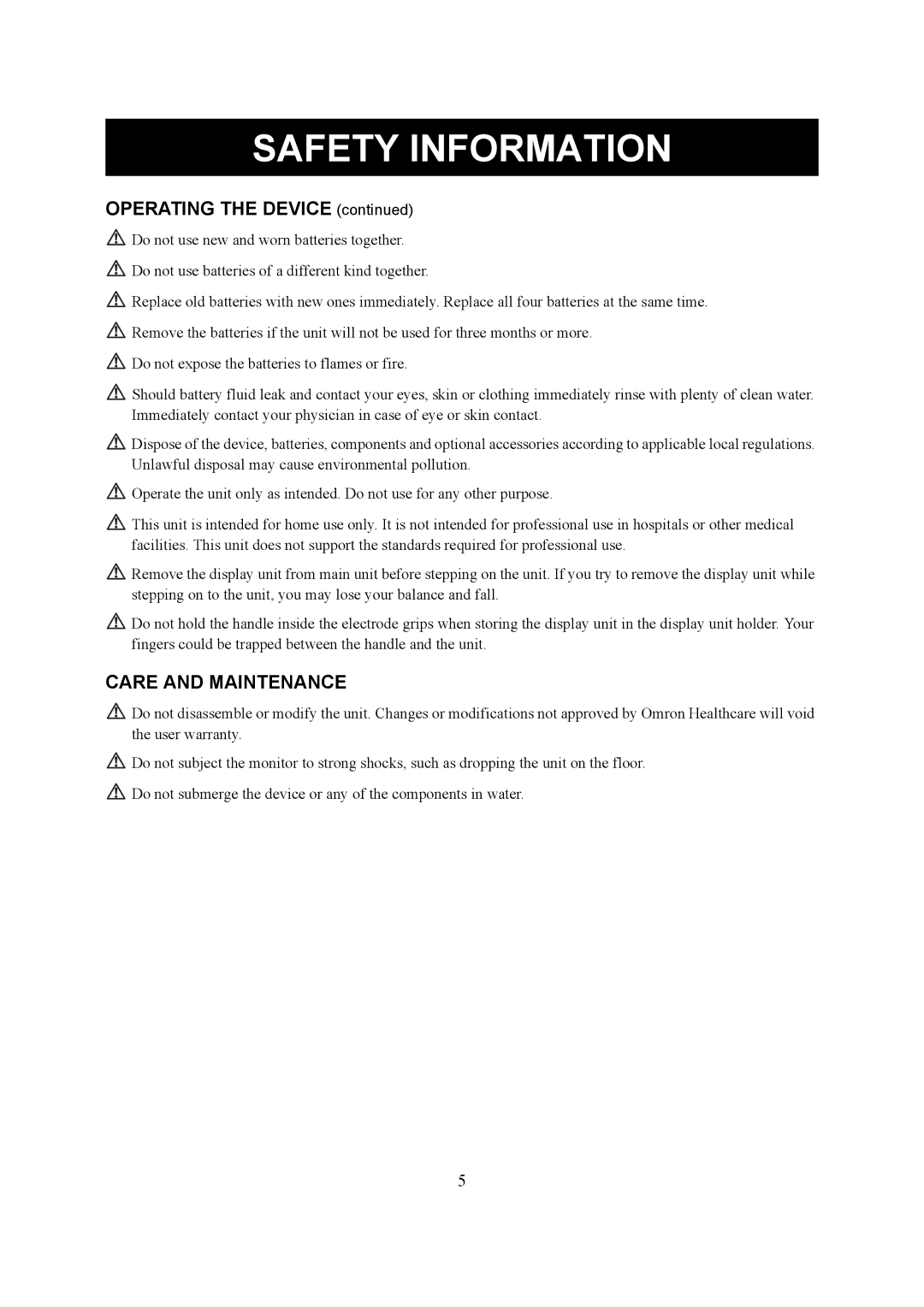 Omron Healthcare HBF-510 instruction manual Care and Maintenance 