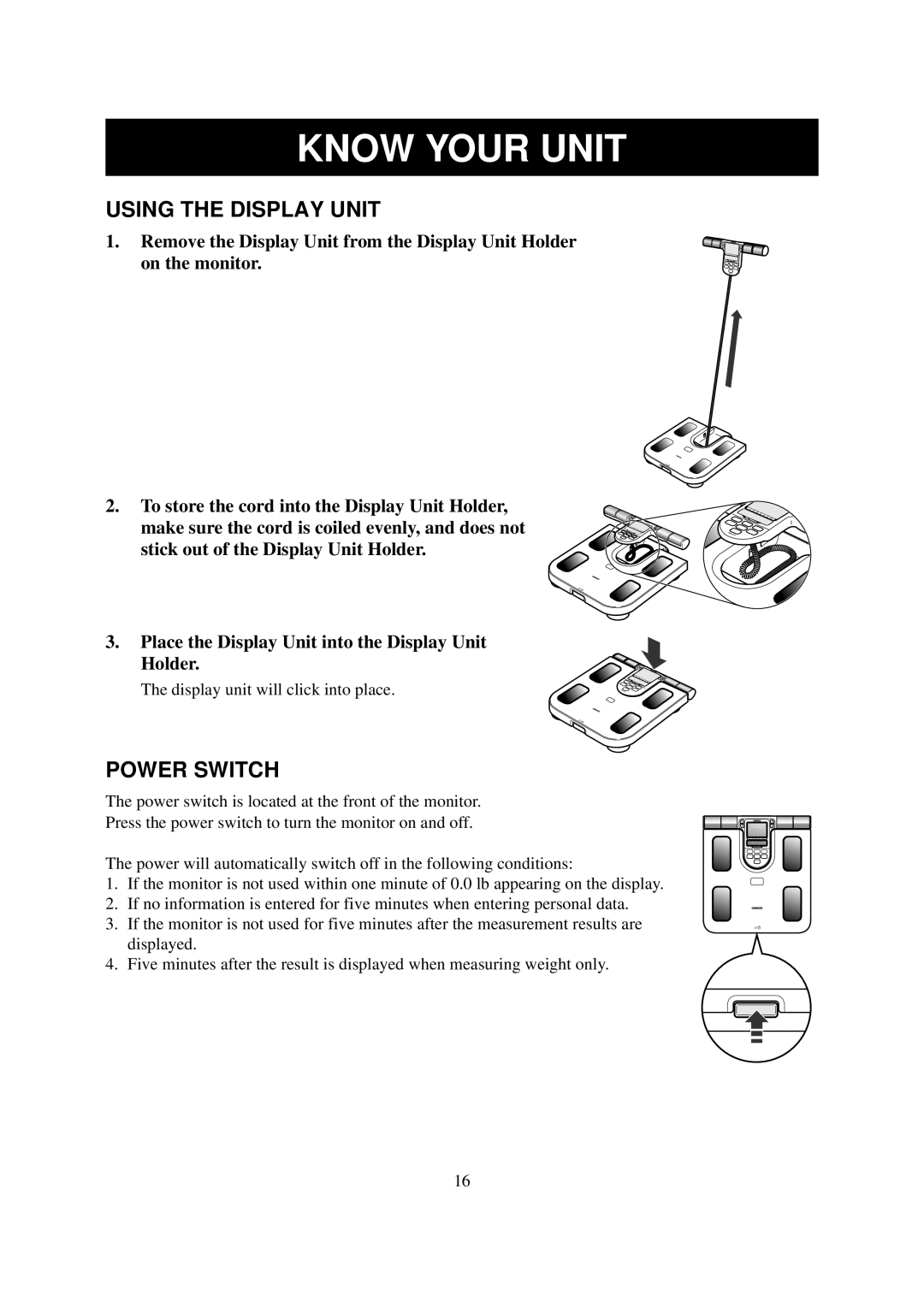 Omron Healthcare HBF-514 instruction manual Using the Display Unit, Power Switch 