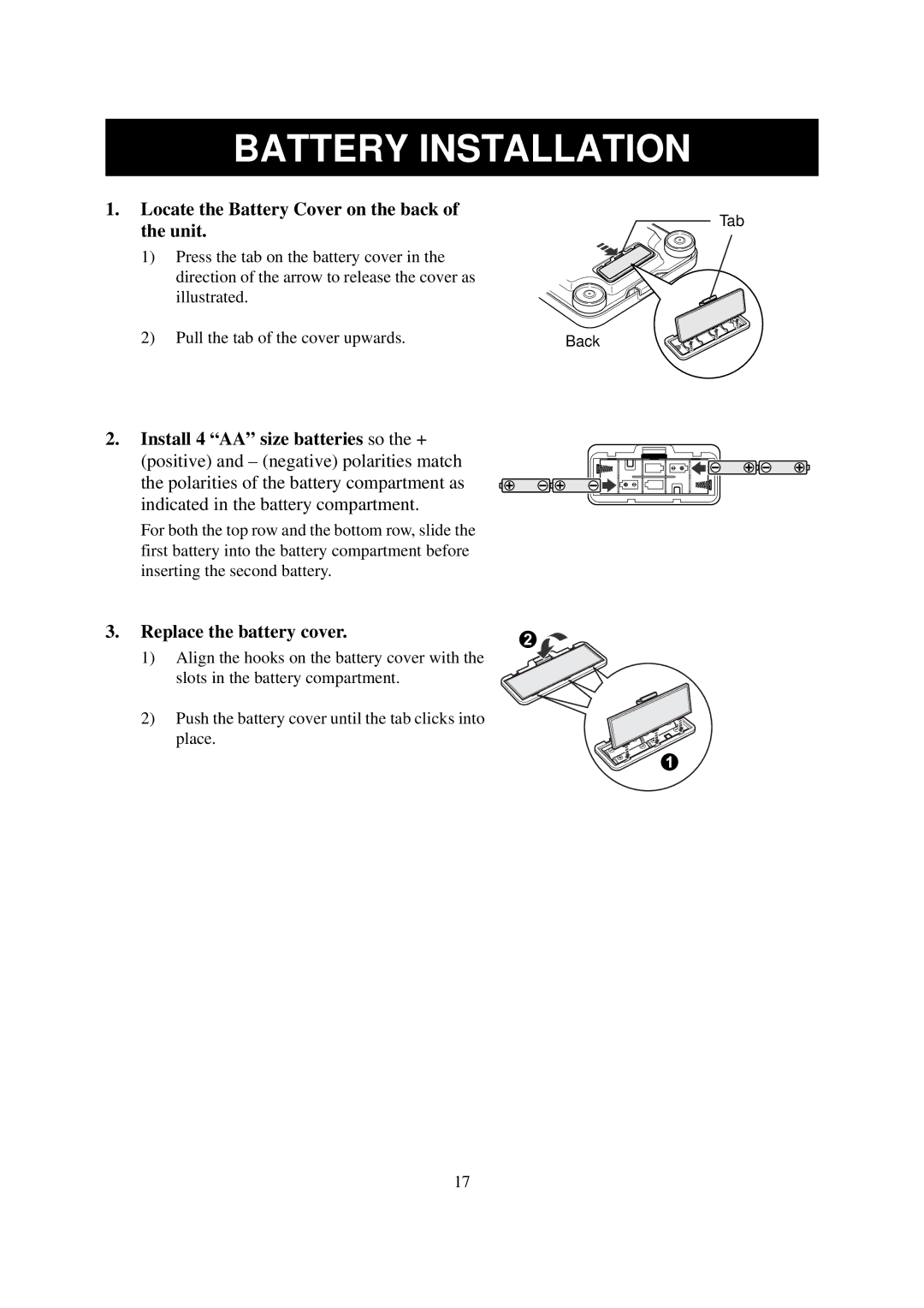 Omron Healthcare HBF-514 Battery Installation, Locate the Battery Cover on the back, Unit, Replace the battery cover 