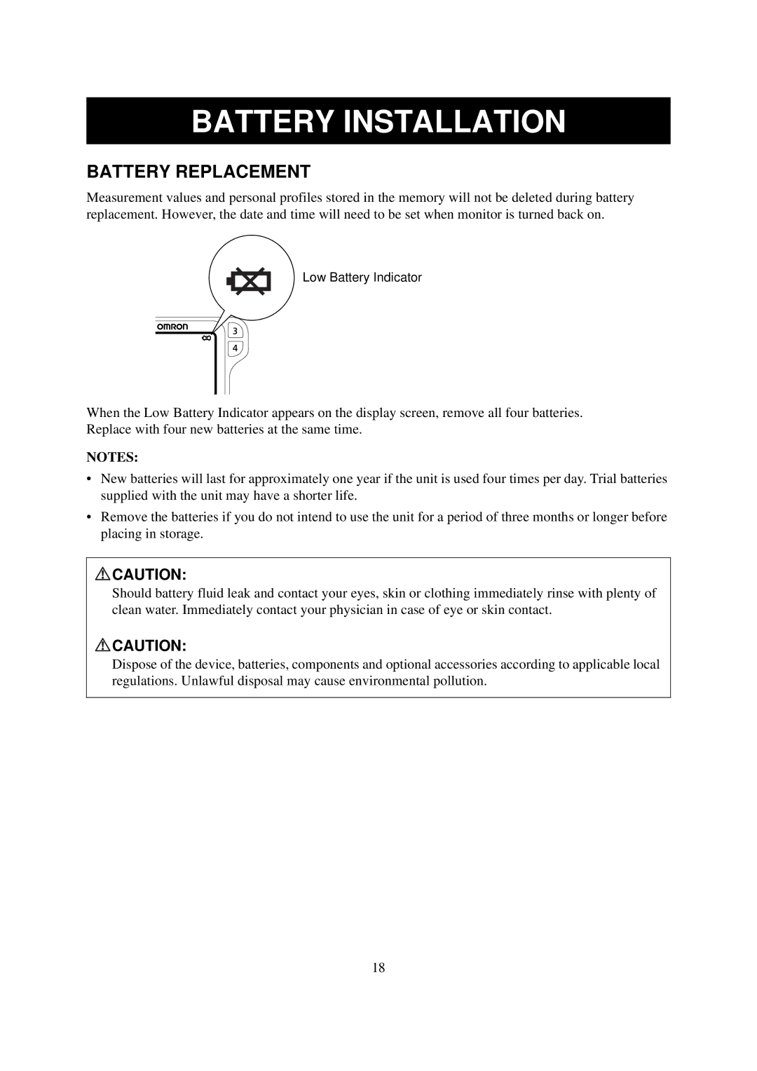 Omron Healthcare HBF-514 instruction manual Battery Replacement 