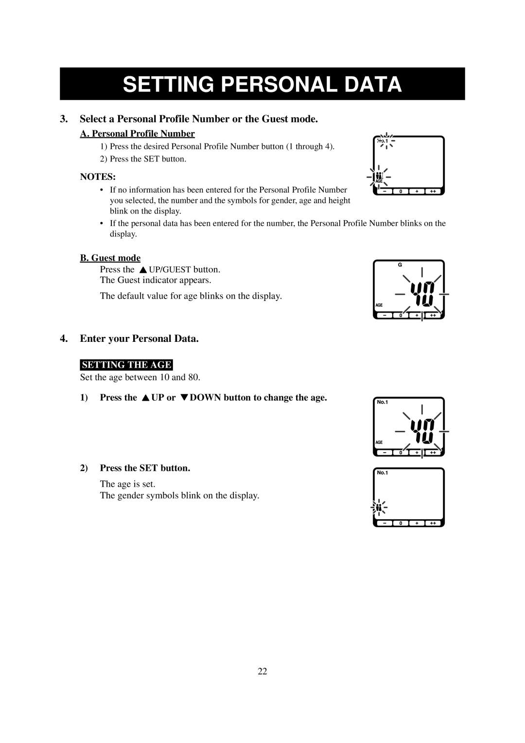 Omron Healthcare HBF-514 instruction manual Select a Personal Profile Number or the Guest mode, Enter your Personal Data 