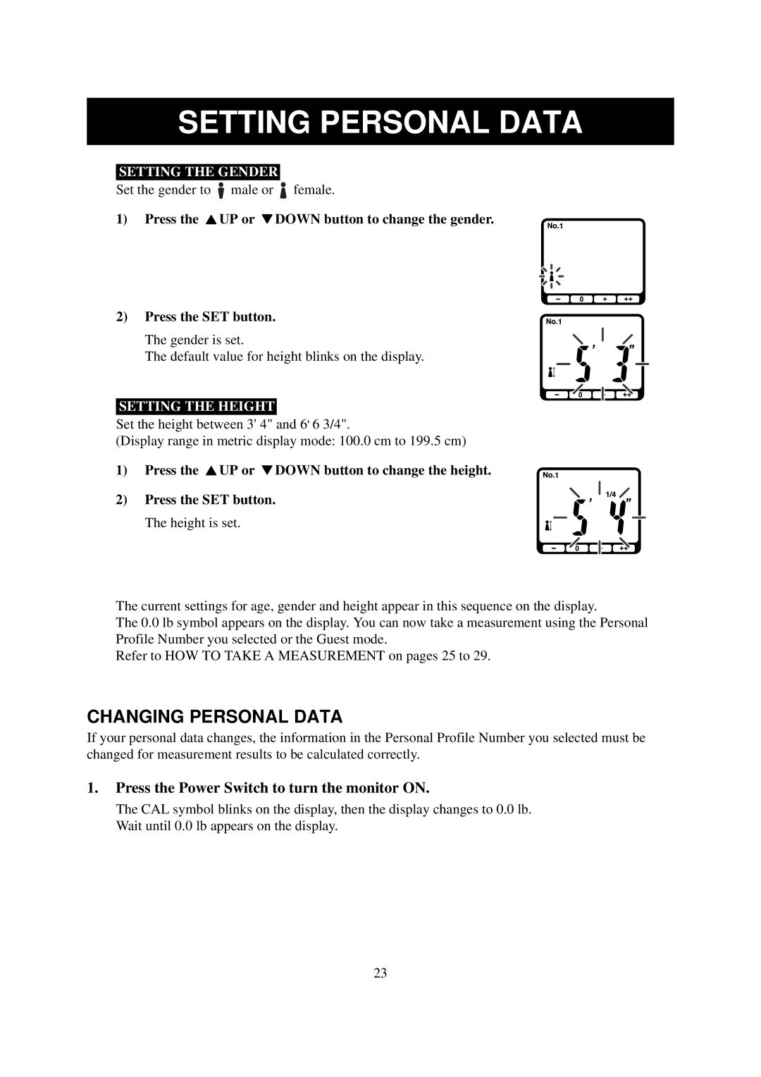 Omron Healthcare HBF-514 instruction manual Changing Personal Data, Setting the Gender 