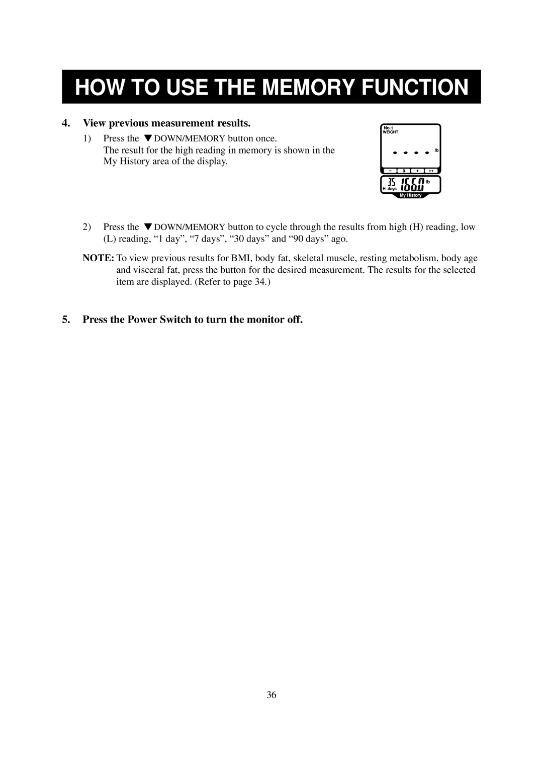 Omron Healthcare HBF-514 instruction manual View previous measurement results 