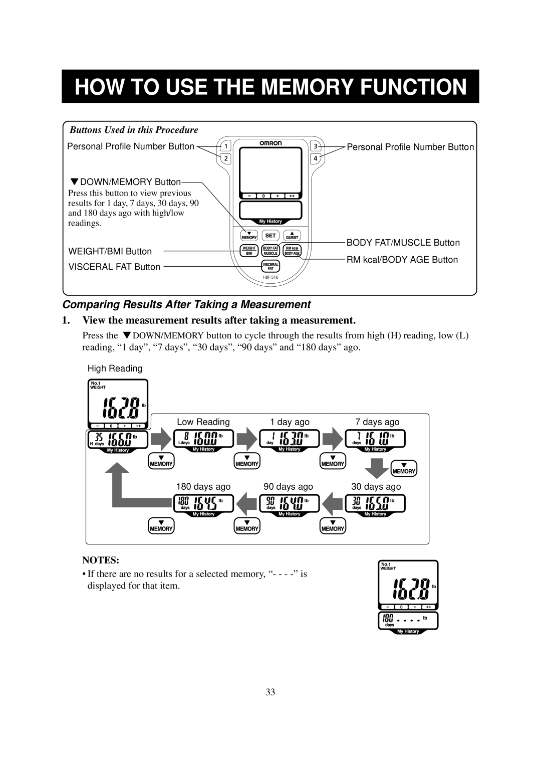 Omron Healthcare HBF-516 instruction manual Comparing Results After Taking a Measurement 