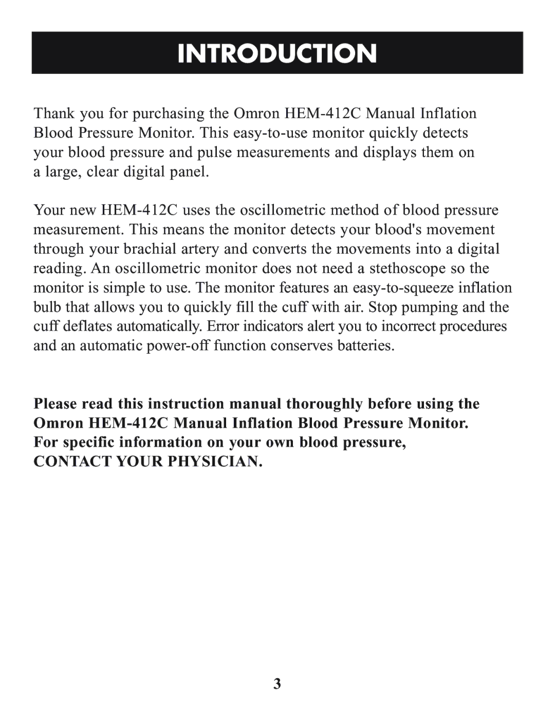 Omron Healthcare HEM-412C manual Introduction 