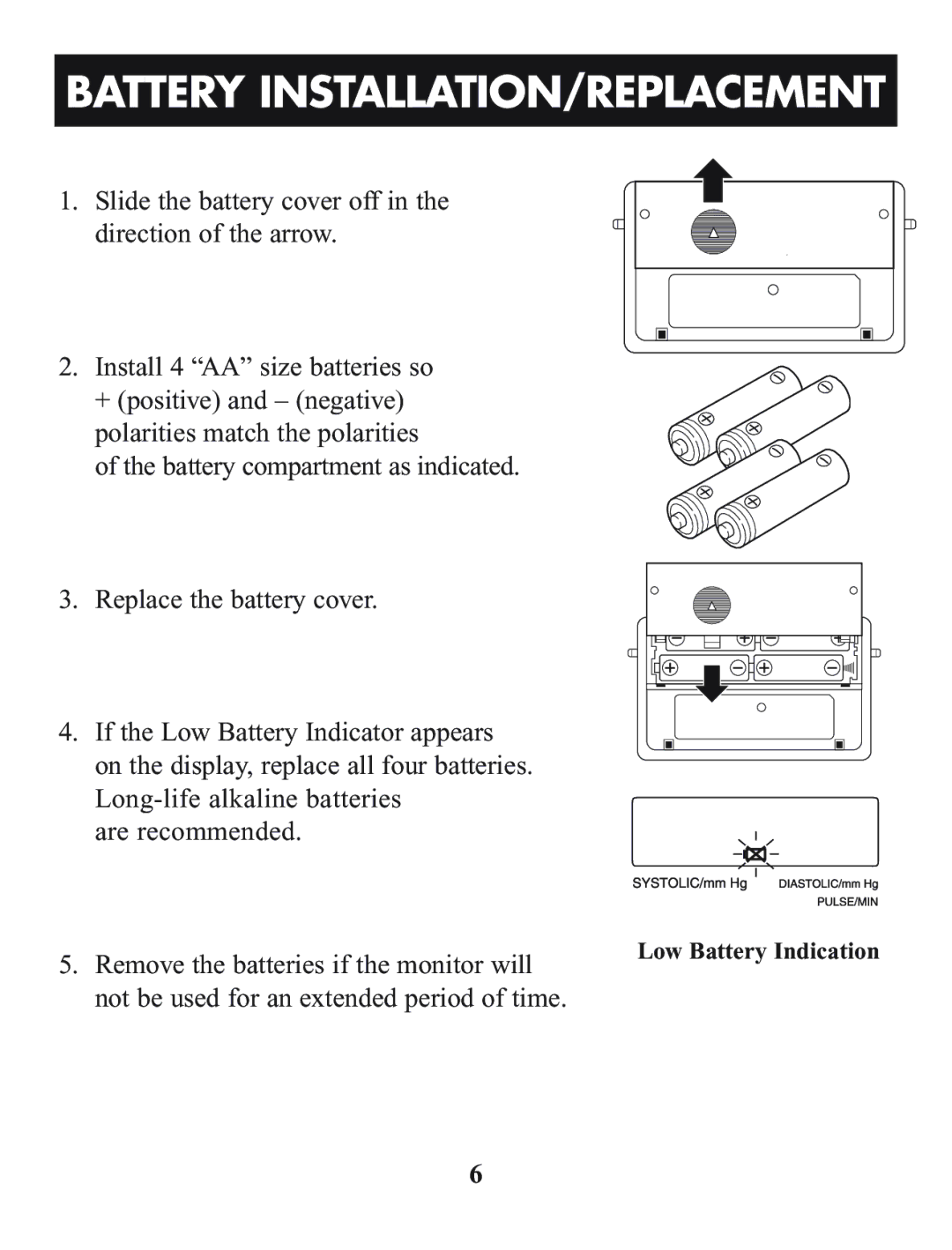 Omron Healthcare HEM-412C manual Battery INSTALLATION/REPLACEMENT 