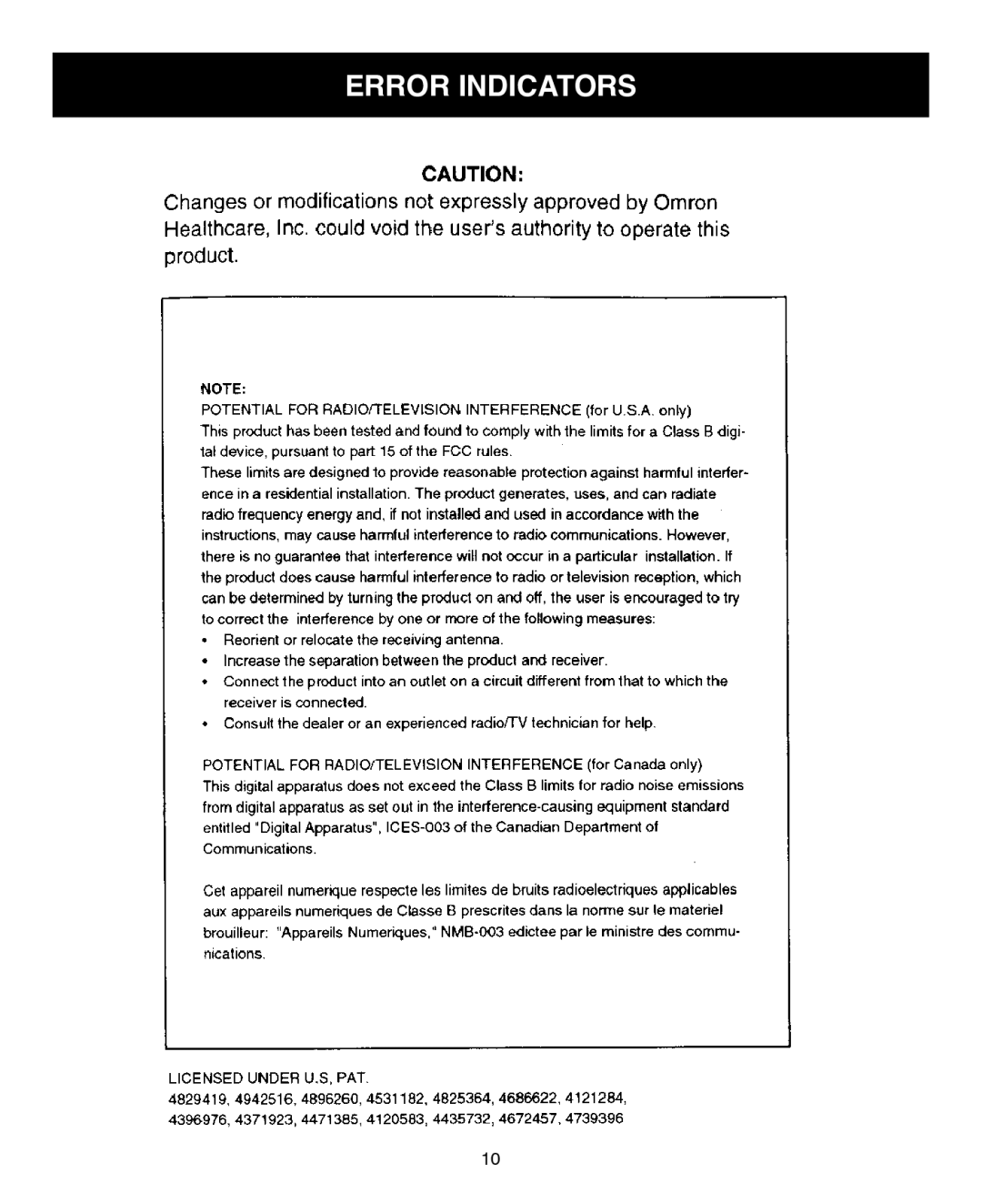 Omron Healthcare HEM-431C instruction manual Error Indicators 