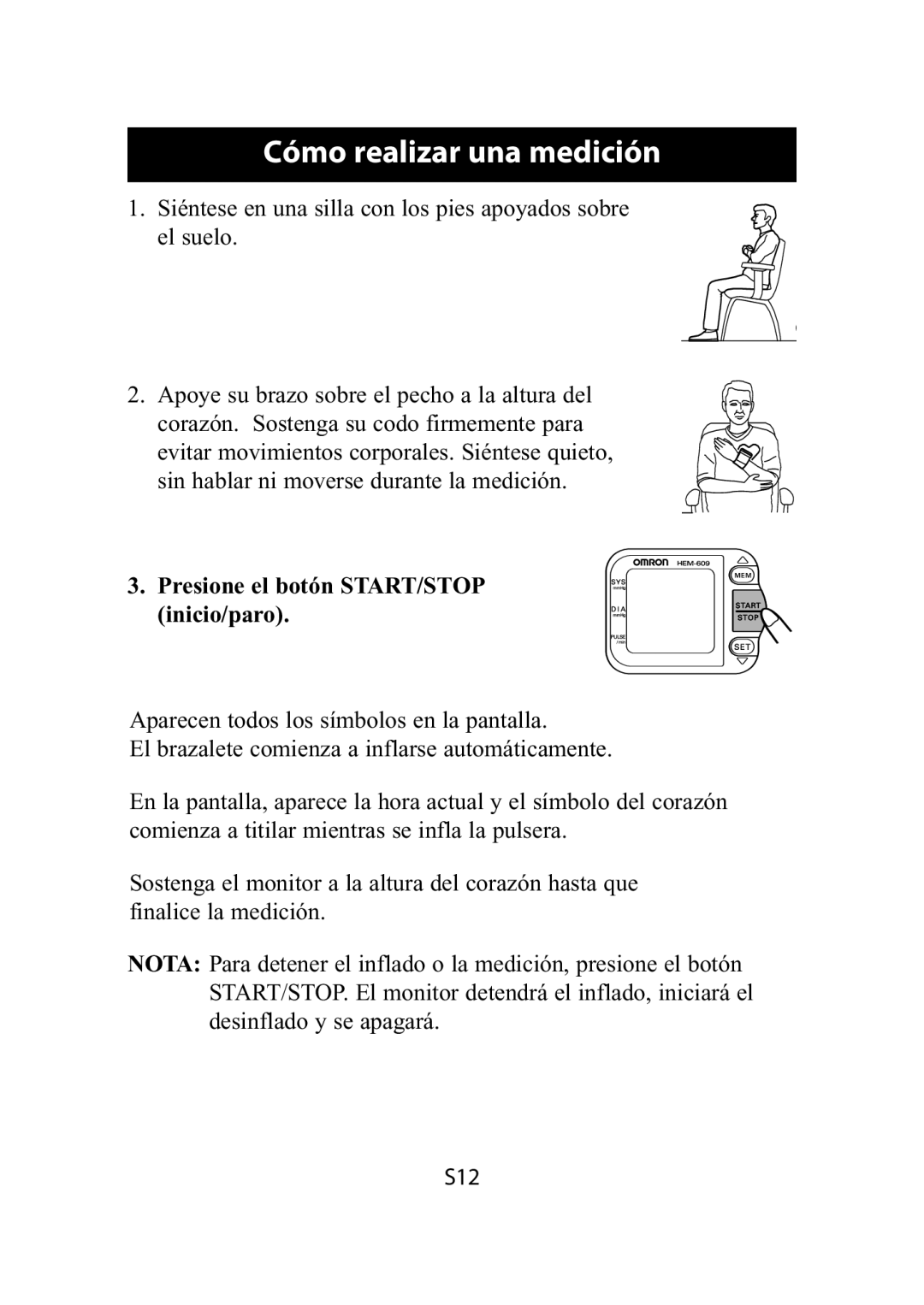 Omron Healthcare HEM-609 instruction manual Cómo realizar una medición 