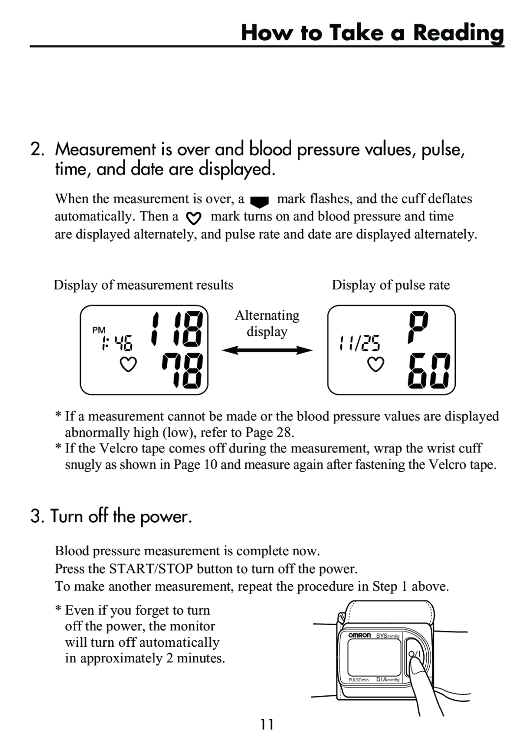 Omron Healthcare HEM-630 manual Turn off the power, Display of measurement results 