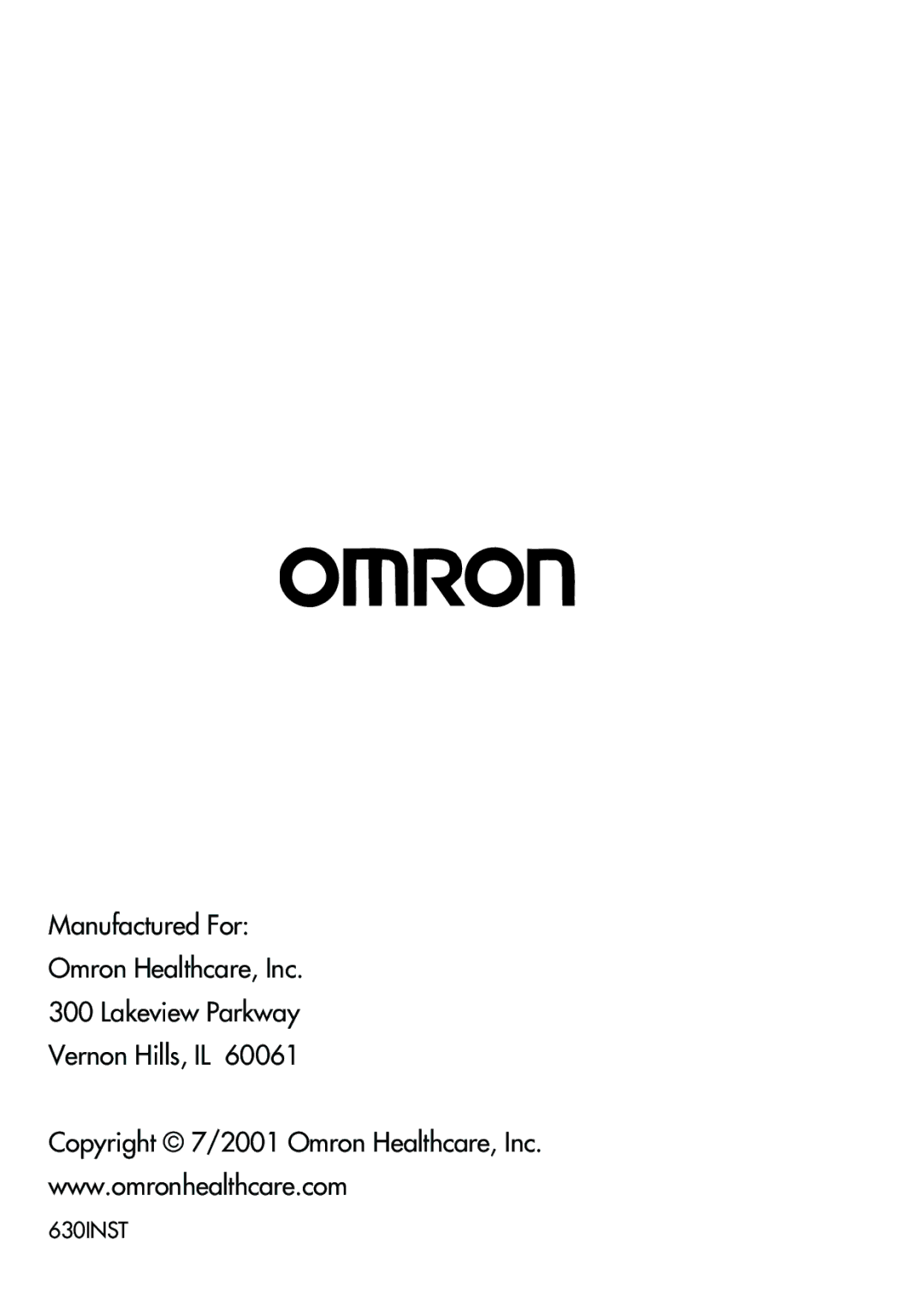 Omron Healthcare HEM-630 manual 630INST 