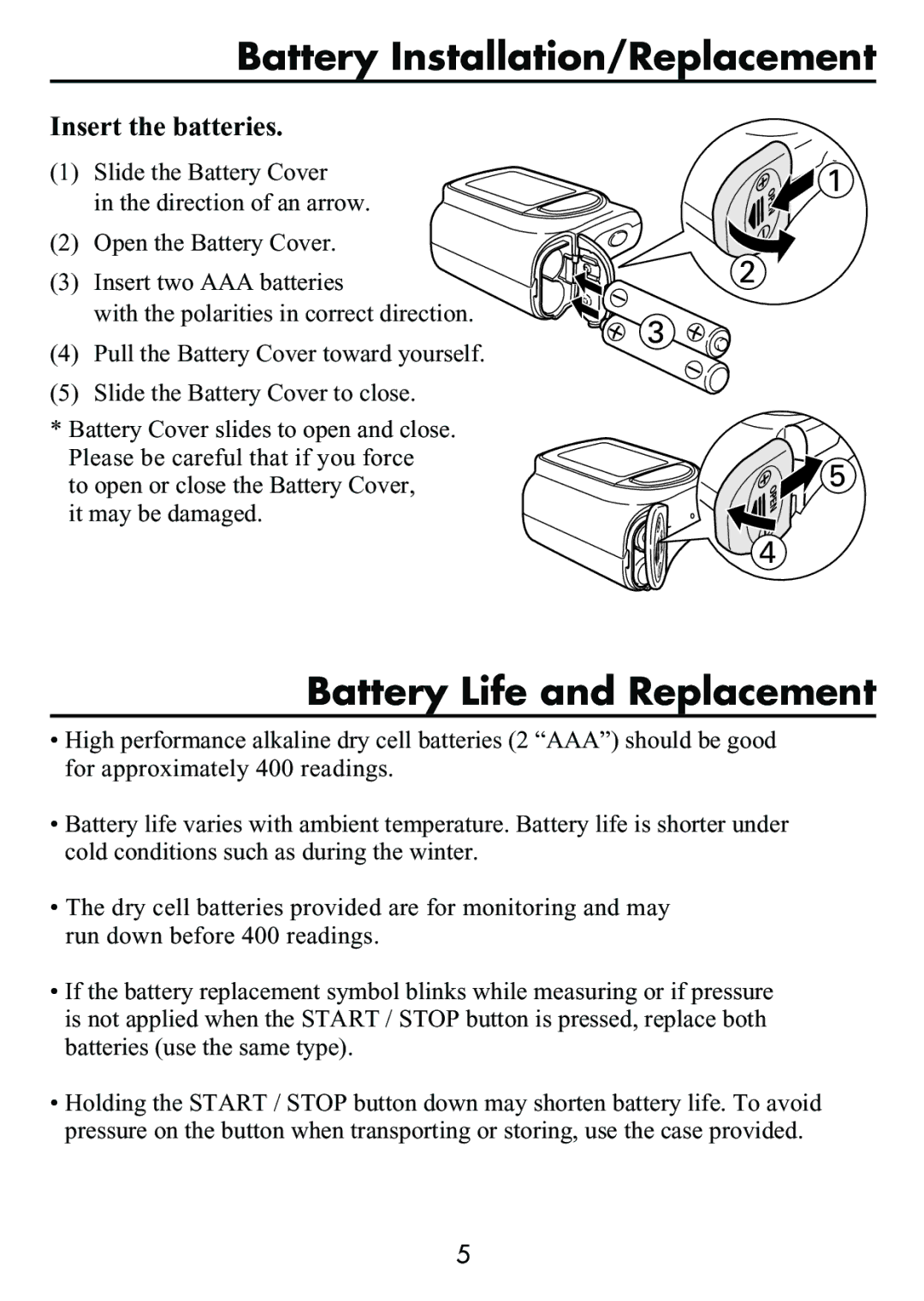 Omron Healthcare HEM-630 manual Battery Installation/Replacement, Battery Life and Replacement 