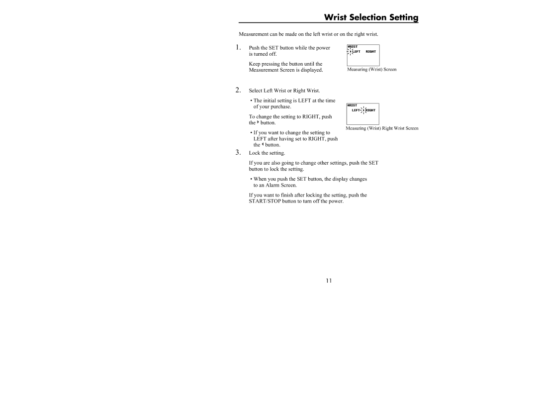 Omron Healthcare HEM-637 manual Wrist Selection Setting 