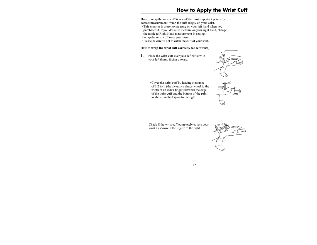 Omron Healthcare HEM-637 manual How to Apply the Wrist Cuff, How to wrap the wrist cuff correctly on left wrist 