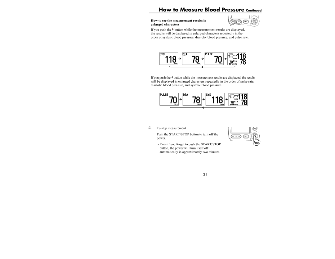 Omron Healthcare HEM-637 manual How to see the measurement results in enlarged characters 