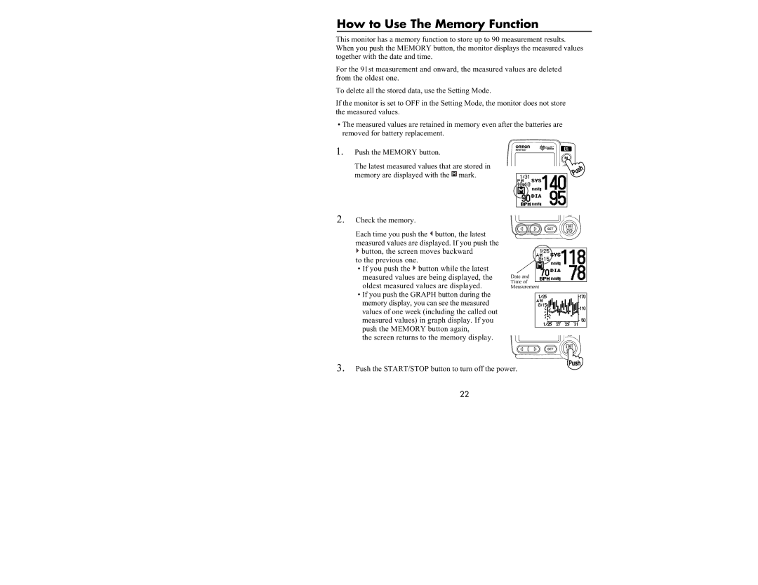 Omron Healthcare HEM-637 manual How to Use The Memory Function 