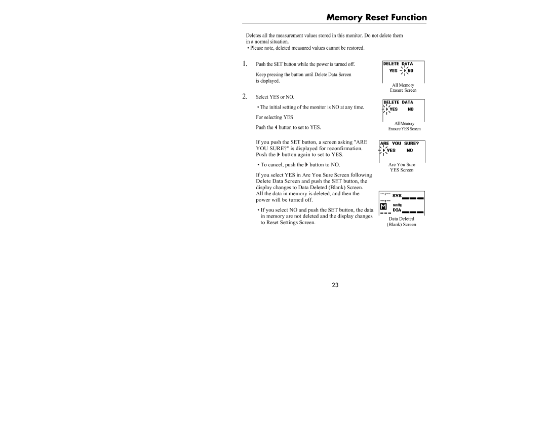 Omron Healthcare HEM-637 manual Memory Reset Function 