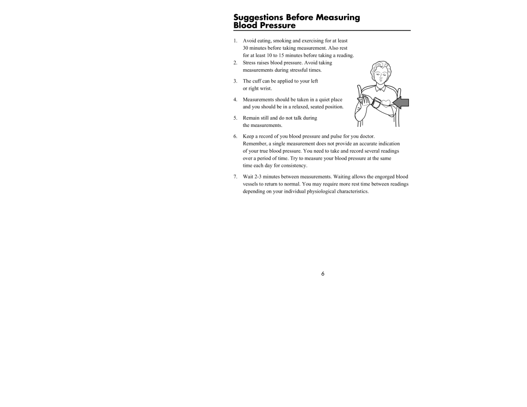 Omron Healthcare HEM-637 manual Suggestions Before Measuring Blood Pressure 