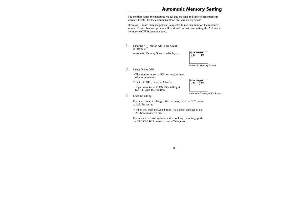 Omron Healthcare HEM-637 manual Automatic Memory Setting 