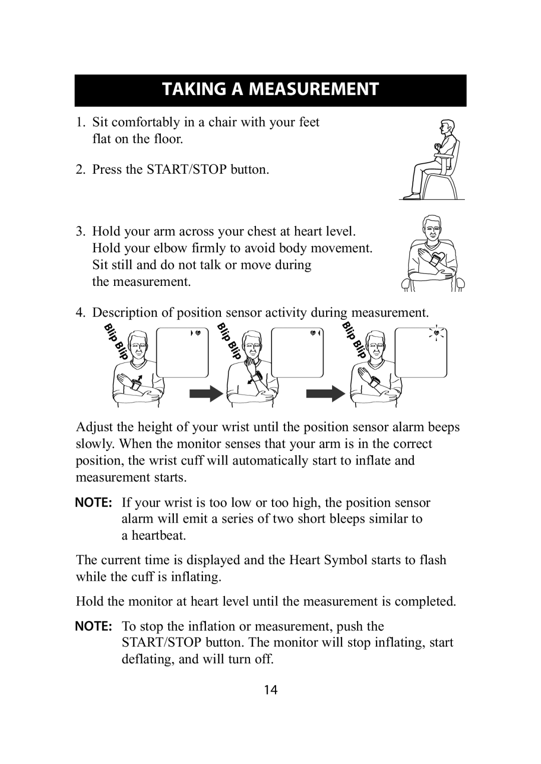 Omron Healthcare HEM-650 instruction manual Taking a Measurement, Blip Li p 