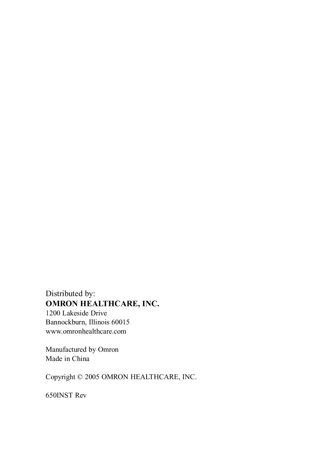 Omron Healthcare HEM-650 instruction manual Omron HEALTHCARE, INC 