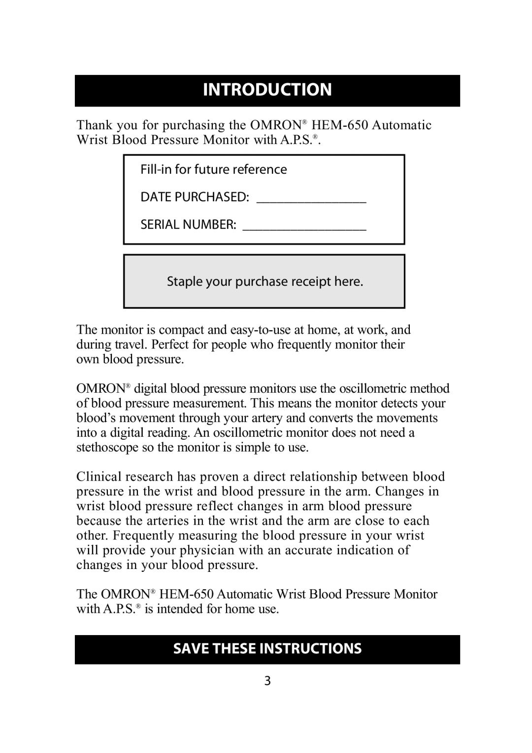 Omron Healthcare HEM-650 instruction manual Introduction 