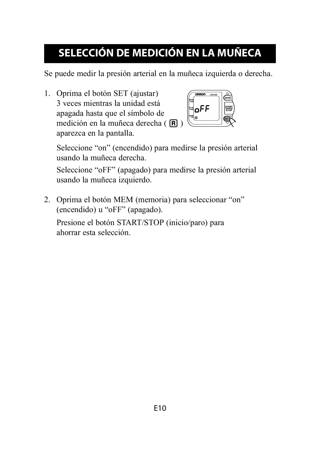 Omron Healthcare HEM-650 instruction manual Selección DE Medición EN LA Muñeca 