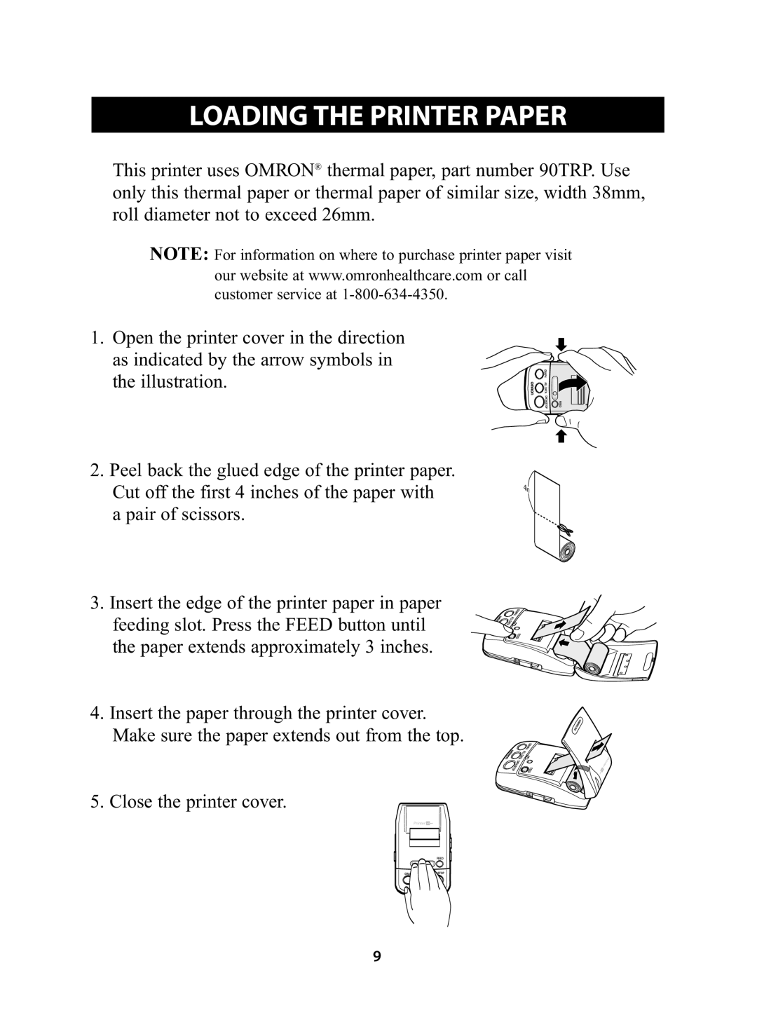 Omron Healthcare HEM-705CP instruction manual Loading the Printer Paper 