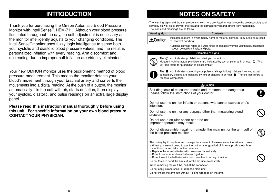 Omron Healthcare HEM-711 instruction manual Introduction, Contact Your Physician 