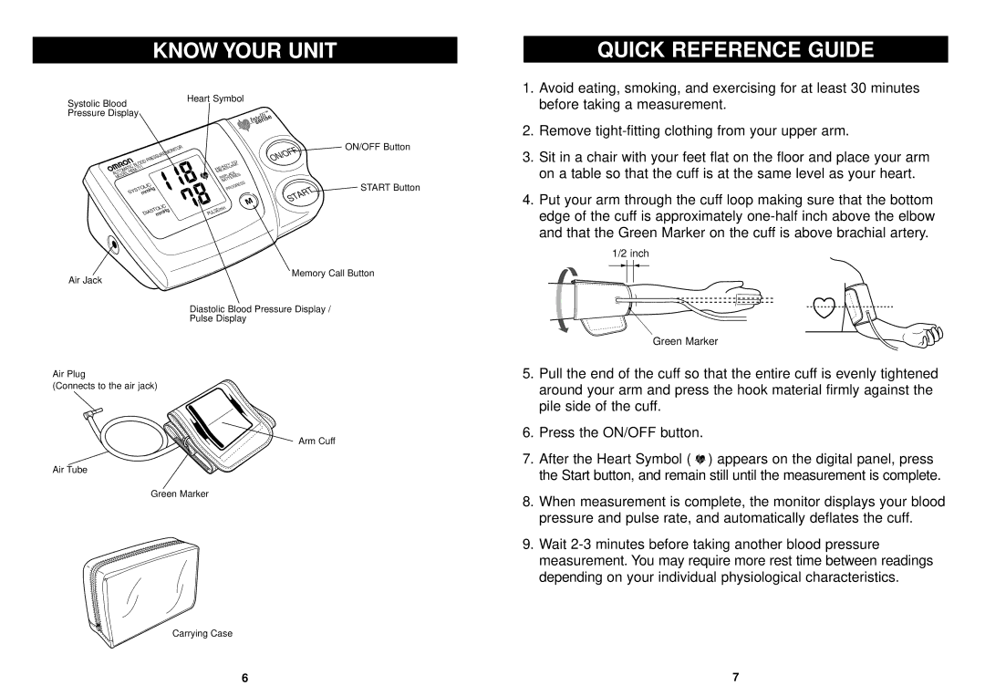 Omron Healthcare HEM-711 instruction manual Know Your Unit, Quick Reference Guide 