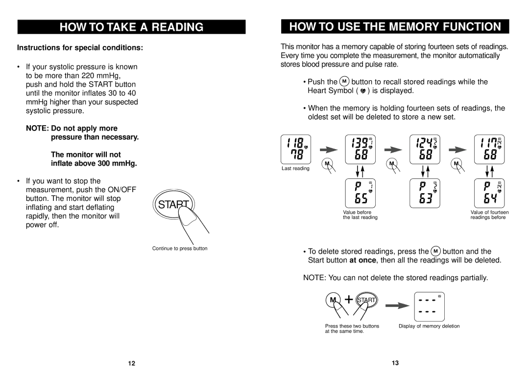 Omron Healthcare HEM-711 instruction manual HOW to USE the Memory Function, Instructions for special conditions 