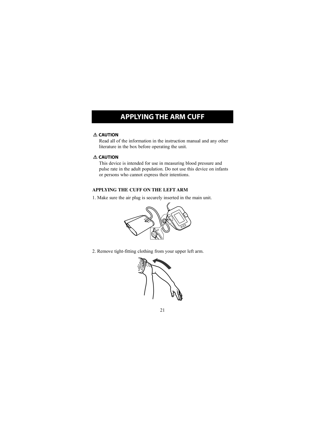 Omron Healthcare HEM-711AC instruction manual Applying the ARM Cuff, Applying the Cuff on the Left ARM 