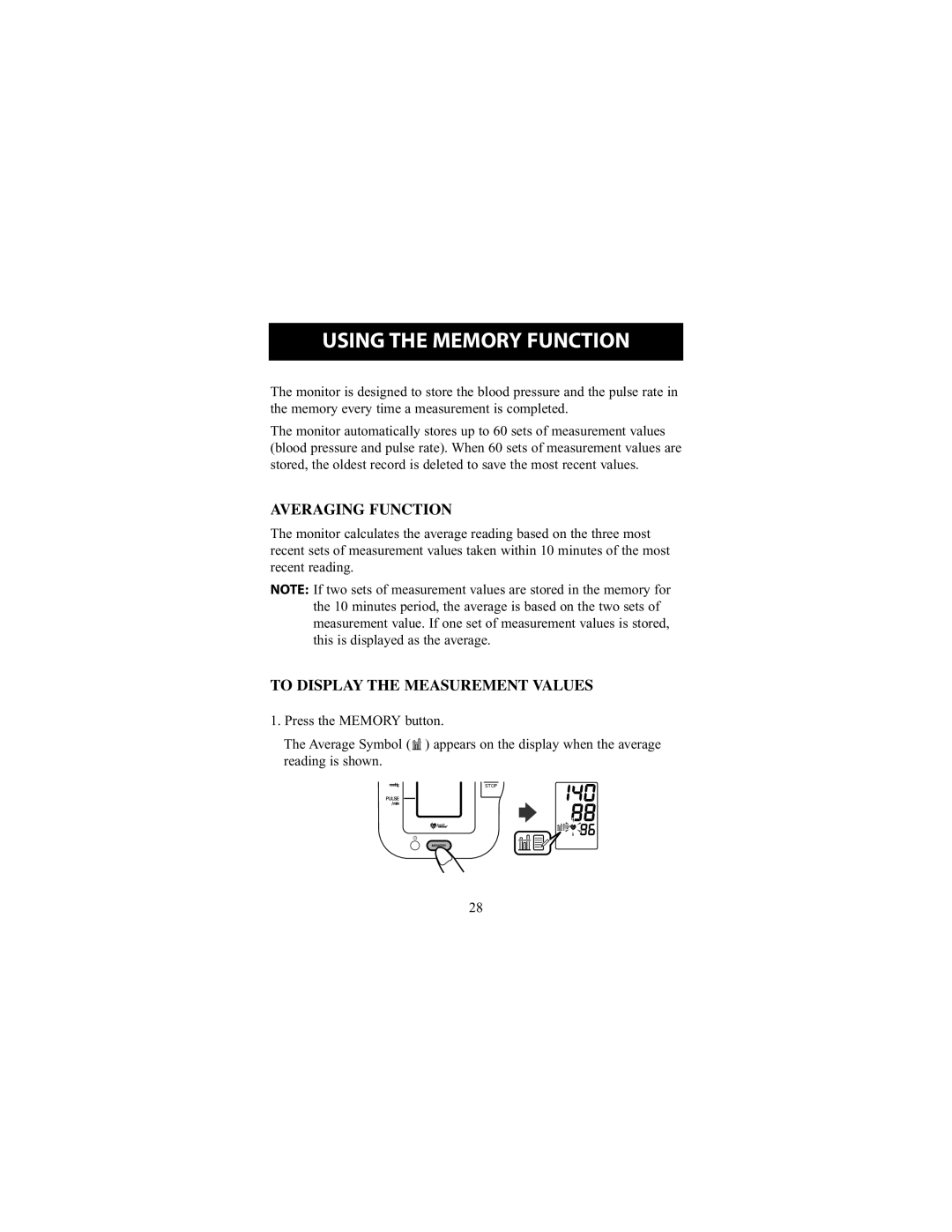 Omron Healthcare HEM-711AC Using the Memory Function, Averaging Function, To Display the Measurement Values 