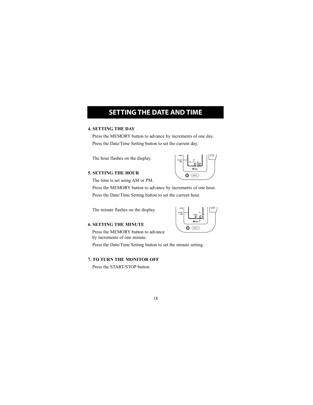 Omron Healthcare HEM-711DLX instruction manual Setting the DAY, Setting the Hour, Setting the Minute 