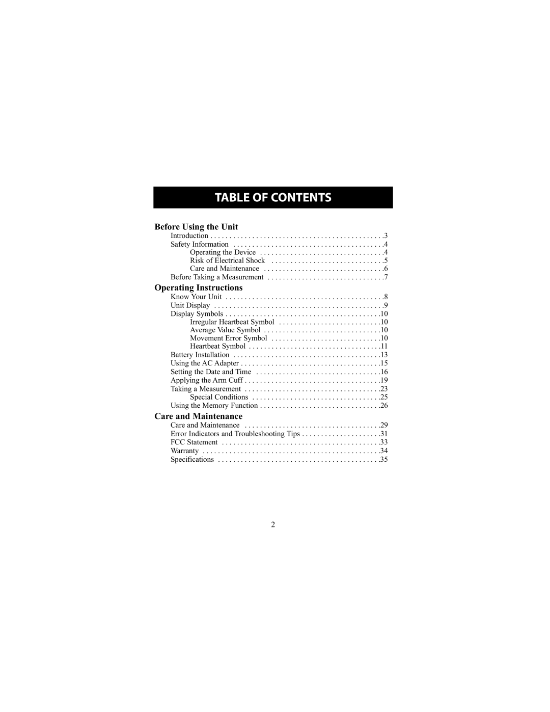 Omron Healthcare HEM-711DLX instruction manual Table of Contents 