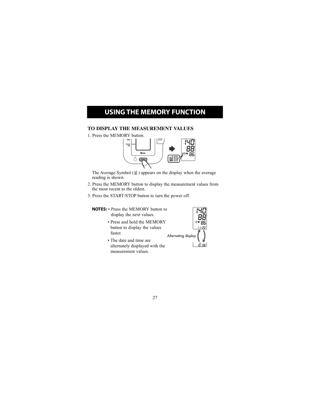 Omron Healthcare HEM-711DLX instruction manual To Display the Measurement Values 