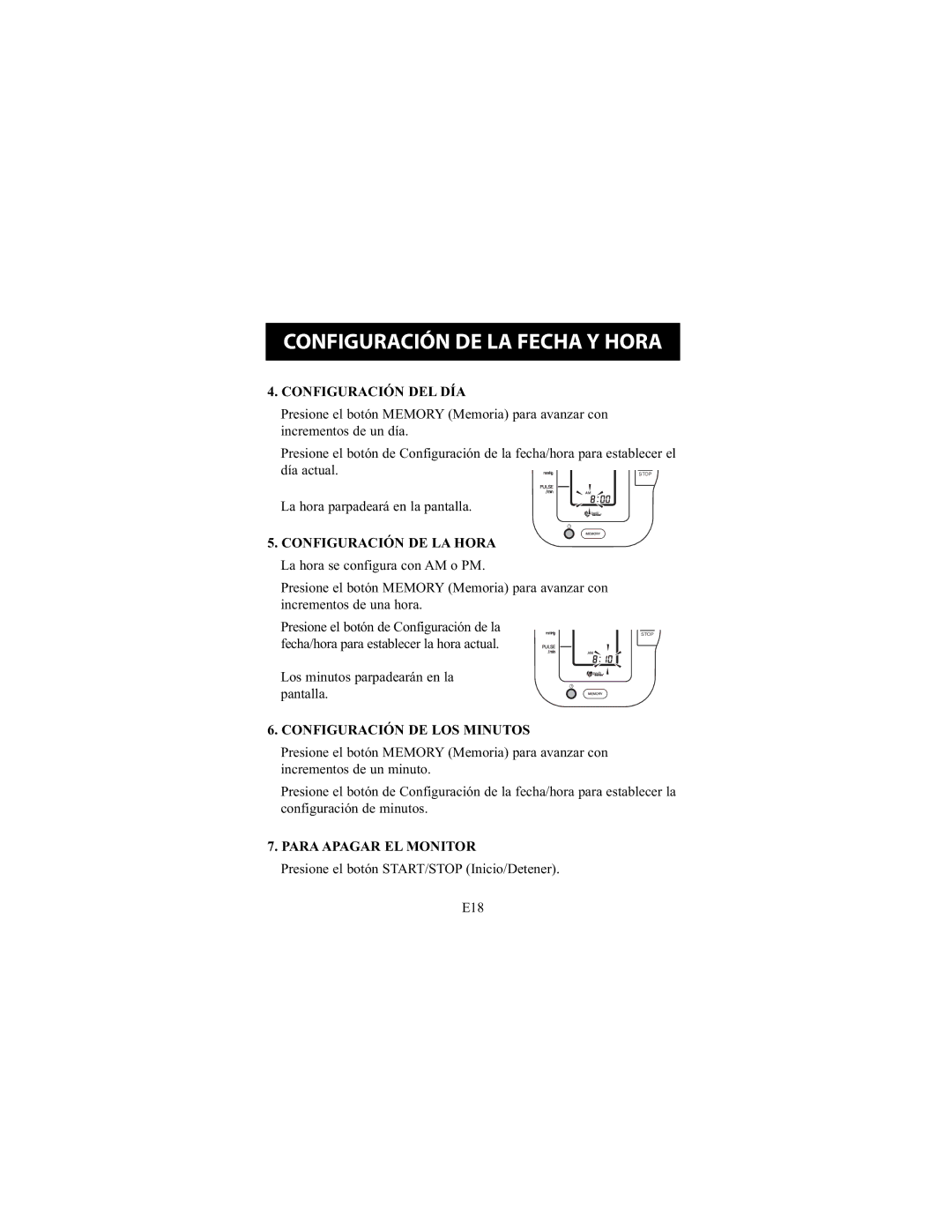 Omron Healthcare HEM-711DLX instruction manual Configuración DEL DÍA, Configuración DE LOS Minutos, Paraapagar EL Monitor 