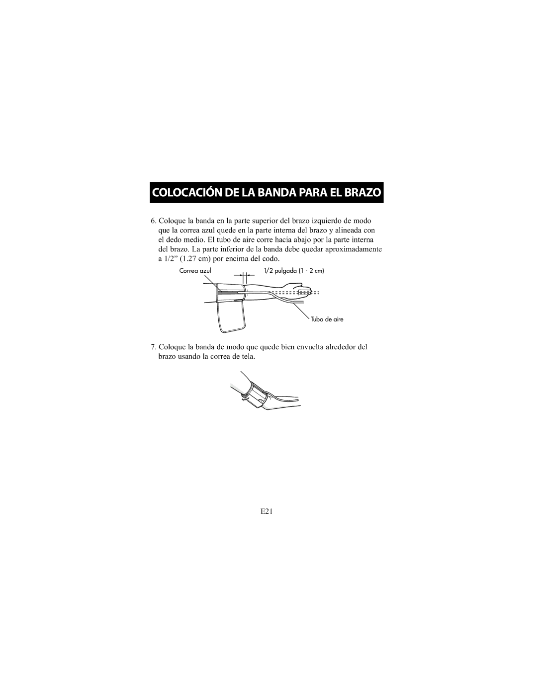 Omron Healthcare HEM-711DLX instruction manual Correa azul Pulgada 1 2 cm Tubo de aire 