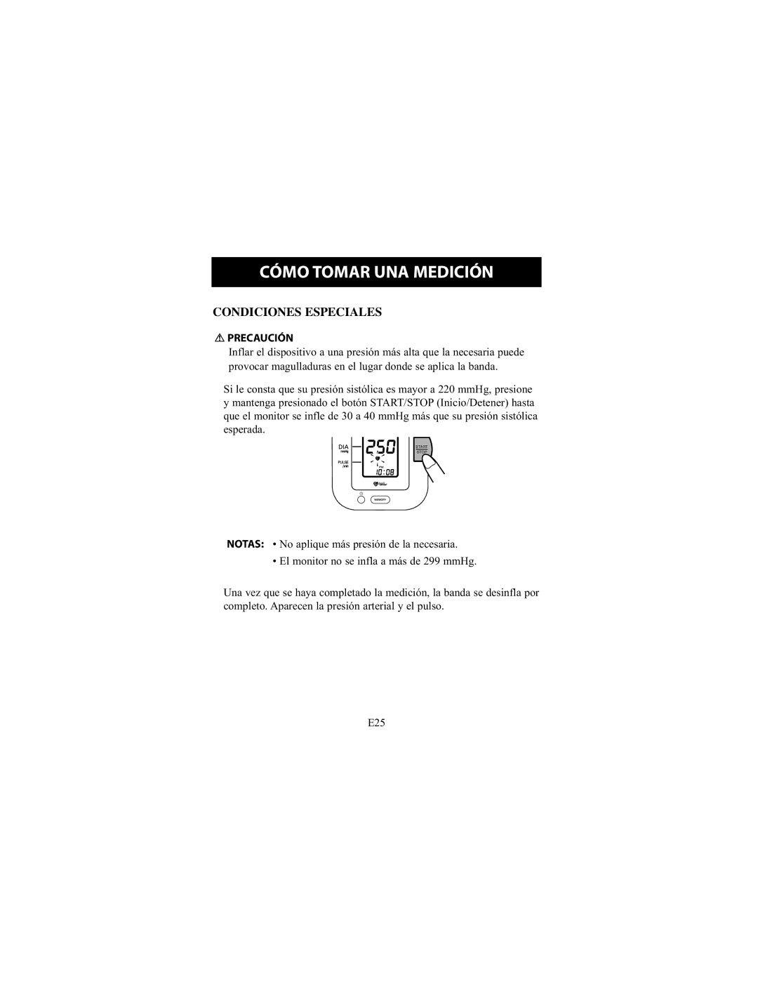 Omron Healthcare HEM-711DLX instruction manual Condiciones Especiales 