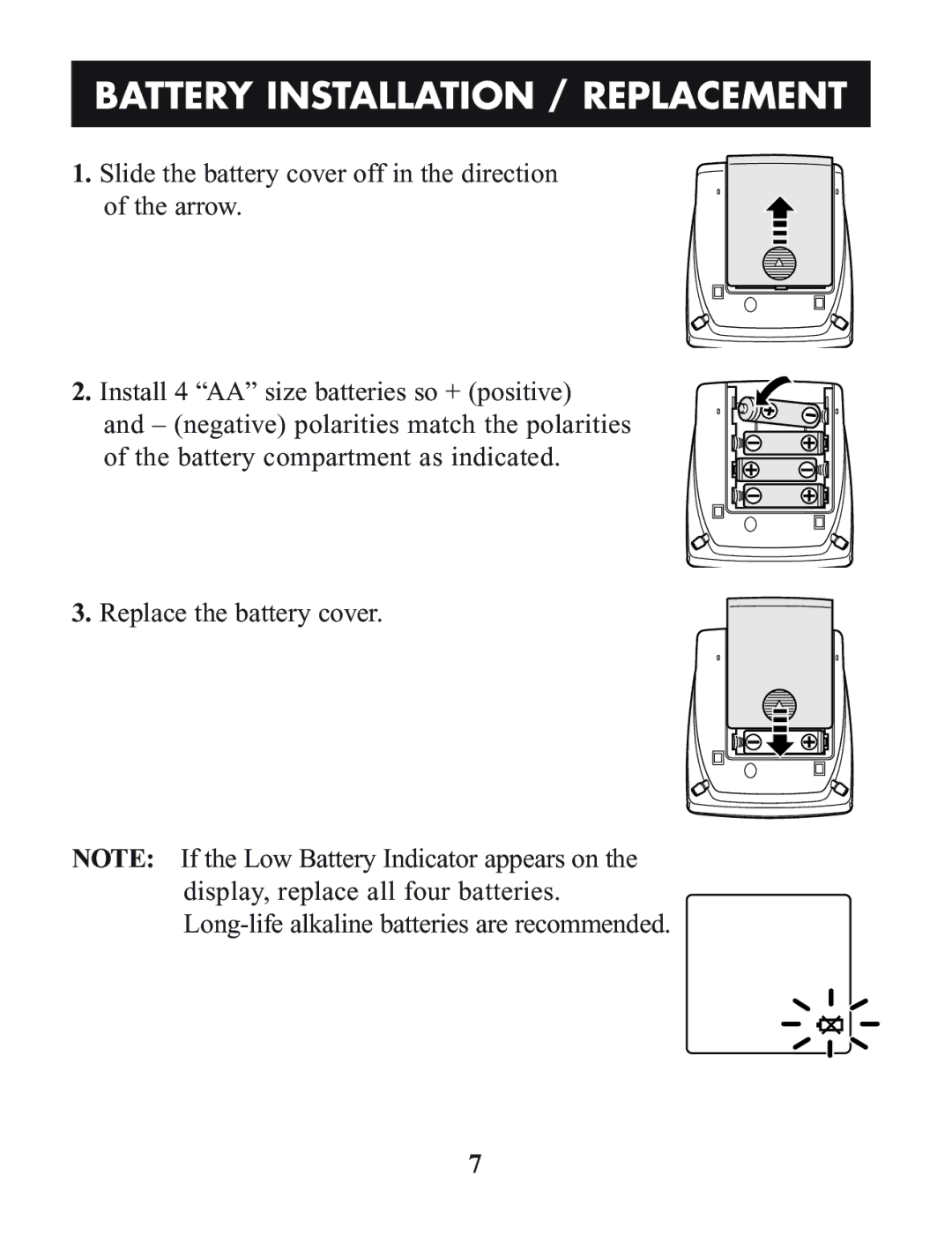 Omron Healthcare HEM-712C manual Battery Installation / Replacement 