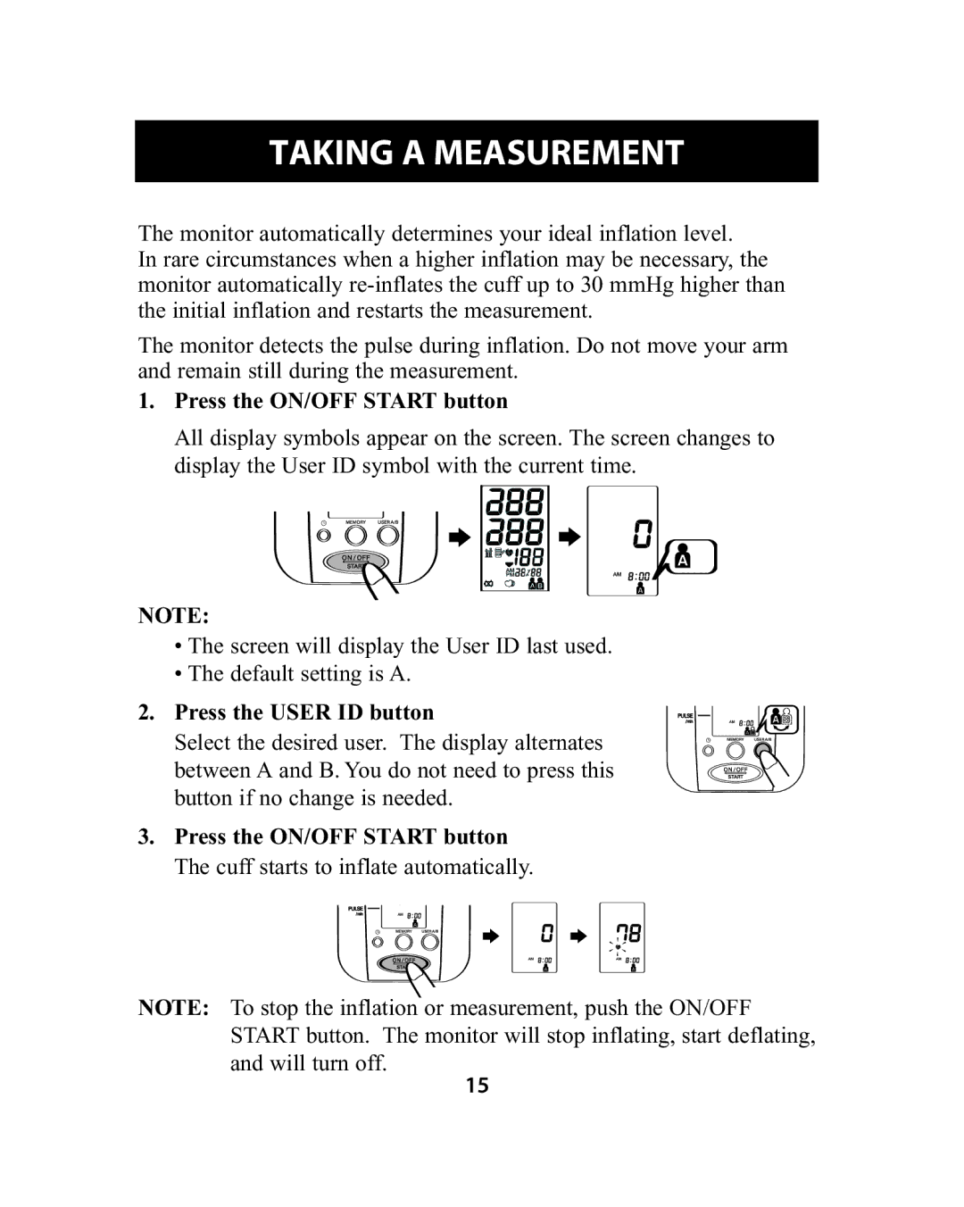 Omron Healthcare HEM-741CREL manual Taking a Measurement, Press the ON/OFF Start button 