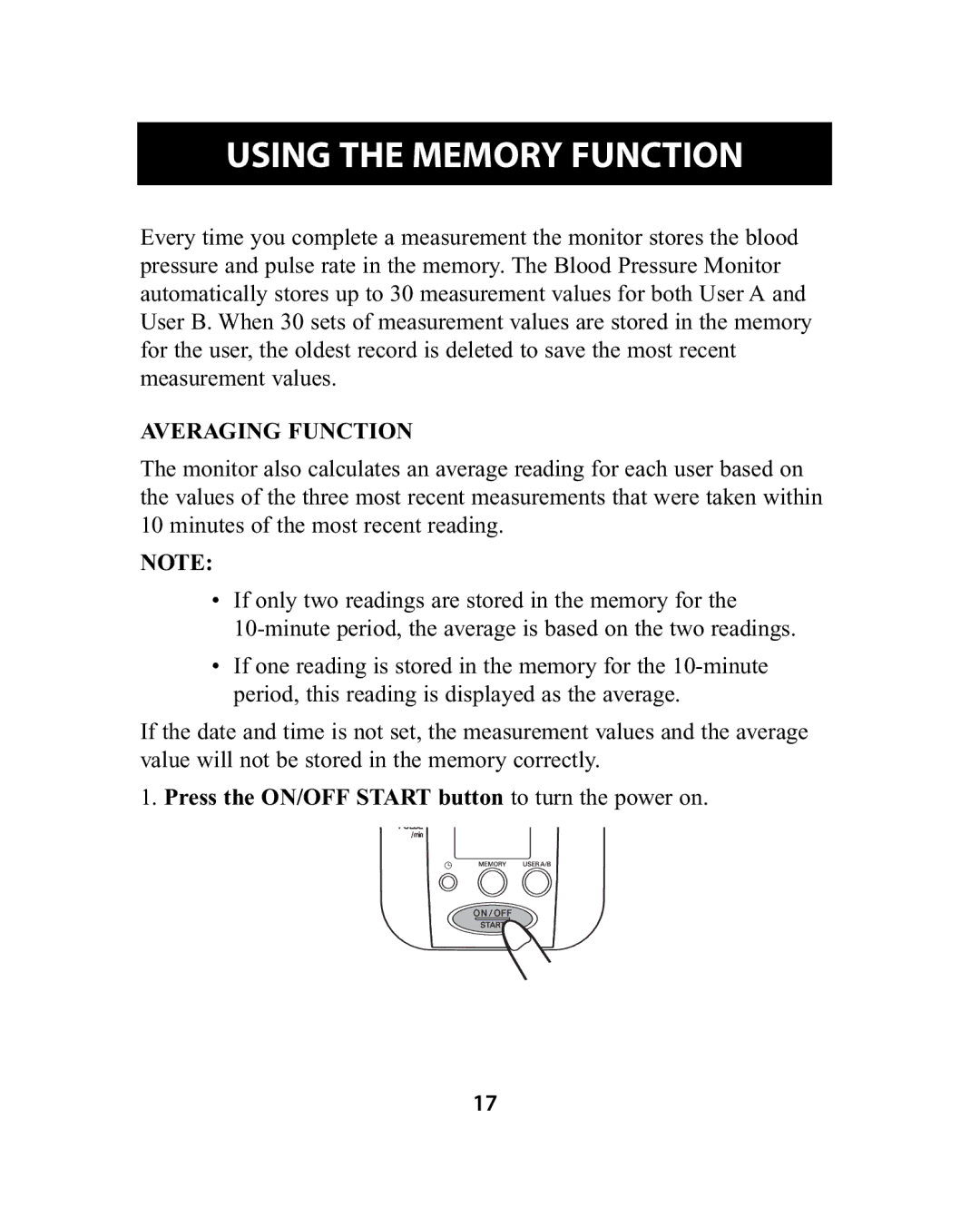 Omron Healthcare HEM-741CREL manual Using the Memory Function, Averaging Function 