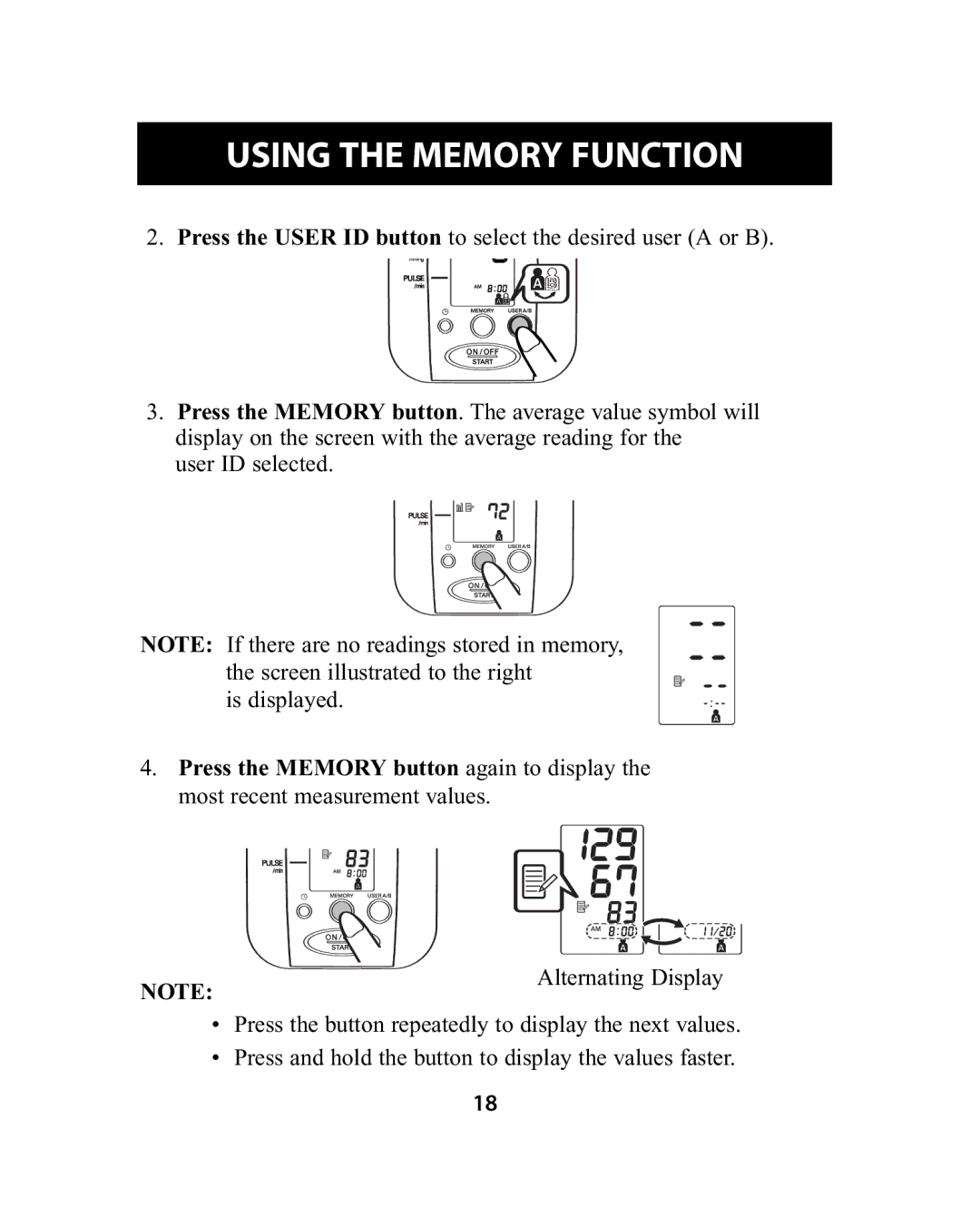 Omron Healthcare HEM-741CREL manual Using the Memory Function 