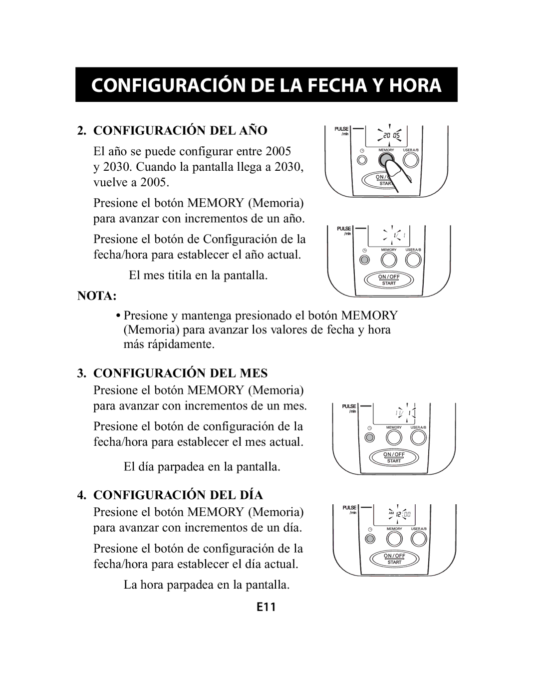 Omron Healthcare HEM-741CREL manual Configuración DEL AÑO, Configuración DEL MES, Configuración DEL DÍA 