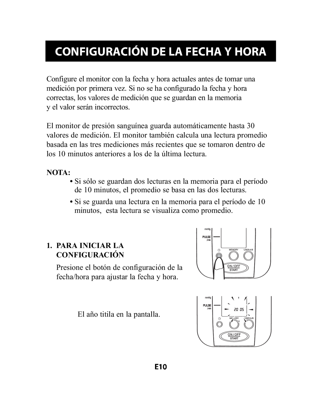 Omron Healthcare HEM-741CREL manual Configuración De La Fecha Y Hora, Nota, Para Iniciar La Configuración 