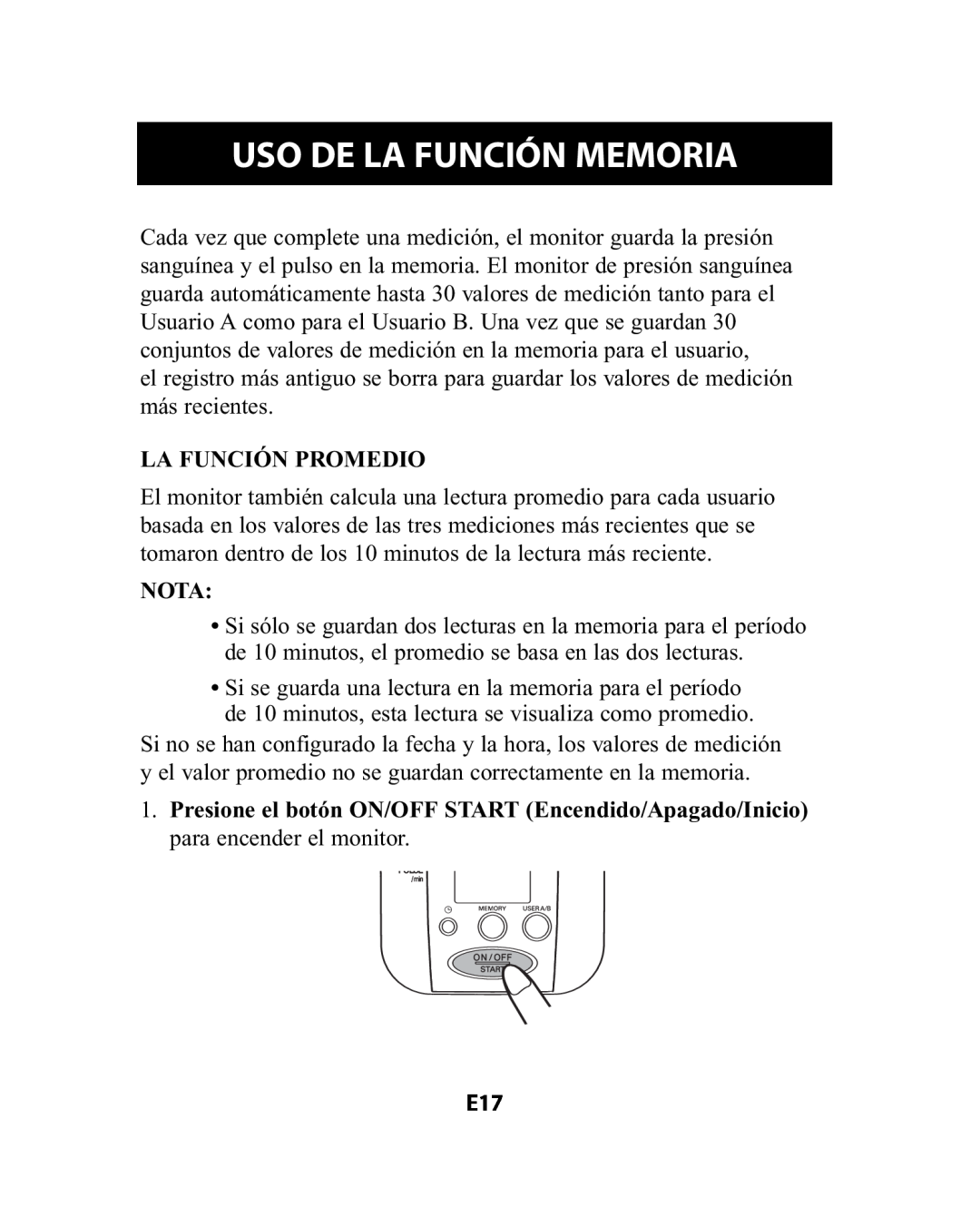 Omron Healthcare HEM-741CREL manual Uso De La Función Memoria, La Función Promedio, Nota 