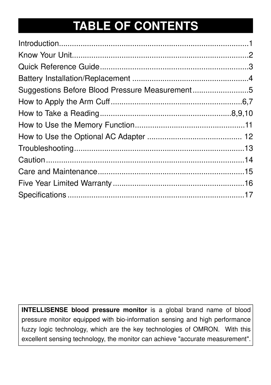 Omron Healthcare HEM-757 manual Table of Contents 