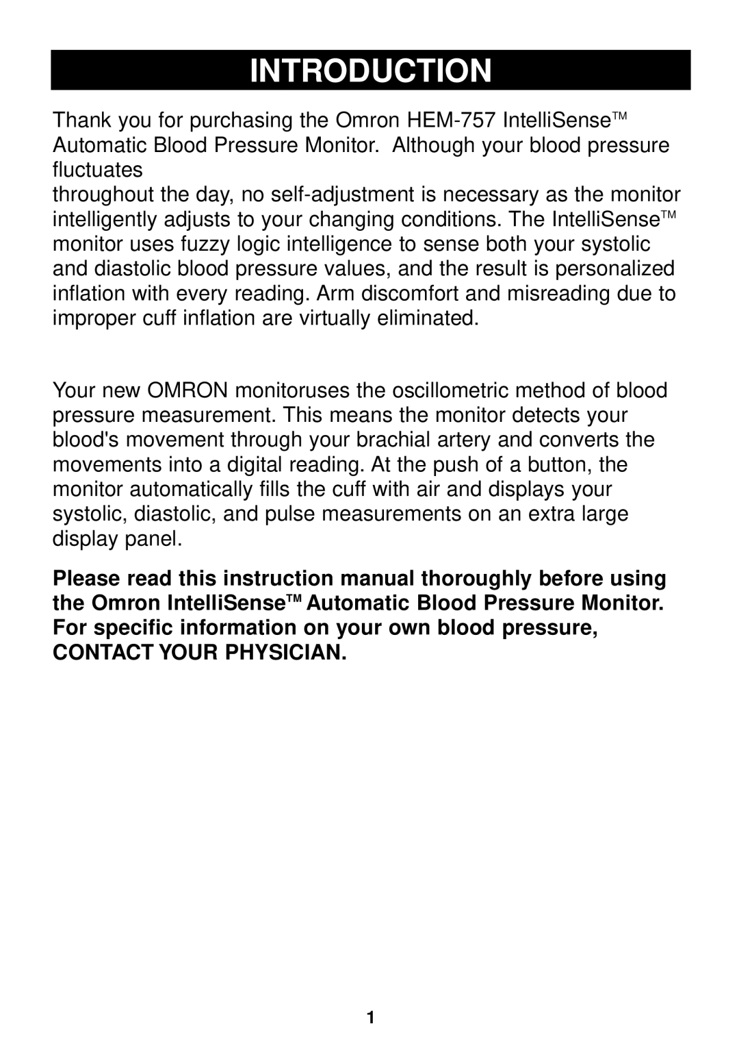 Omron Healthcare HEM-757 manual Introduction 