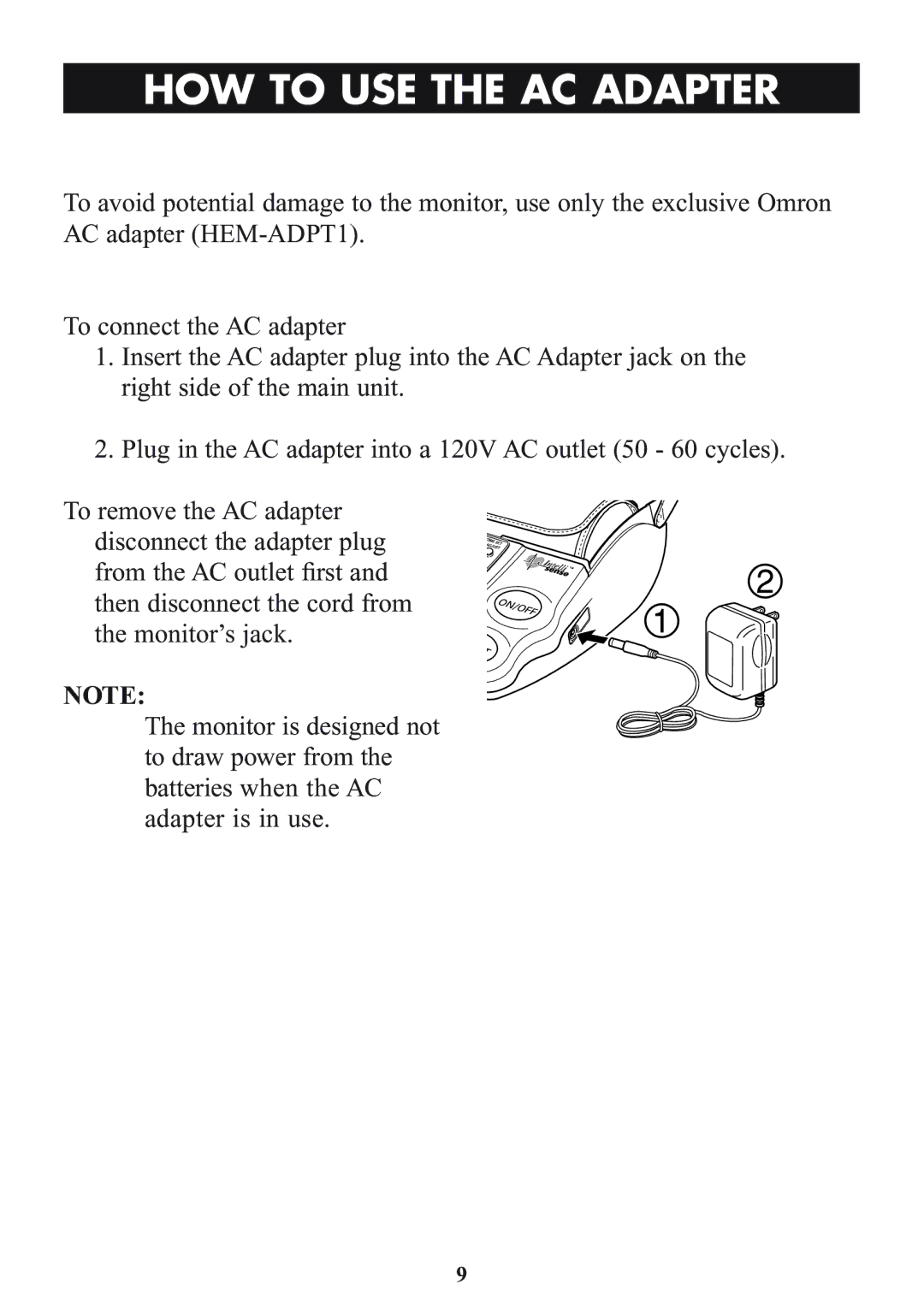 Omron Healthcare HEM-773AC manual HOW to USE the AC Adapter 